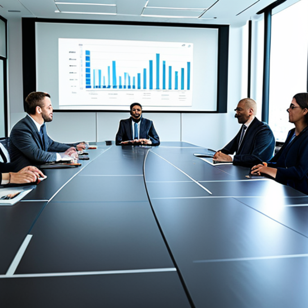 A diverse group of professional business people, fully clothed in modest business attire, collaborating around a large conference table in a modern, sunlit office. On interactive screens, abstract data visualizations showcase integrated Environmental, Social, and Governance (ESG) metrics and financial charts, symbolizing the harmonious balance of profit and purpose. The atmosphere is one of focused innovation and responsible decision-making. Professional photography, high resolution, soft natural lighting, clean corporate style. safe for work, appropriate content, fully clothed, professional, perfect anatomy, correct proportions, natural pose, well-formed hands, proper finger count, natural body proportions.